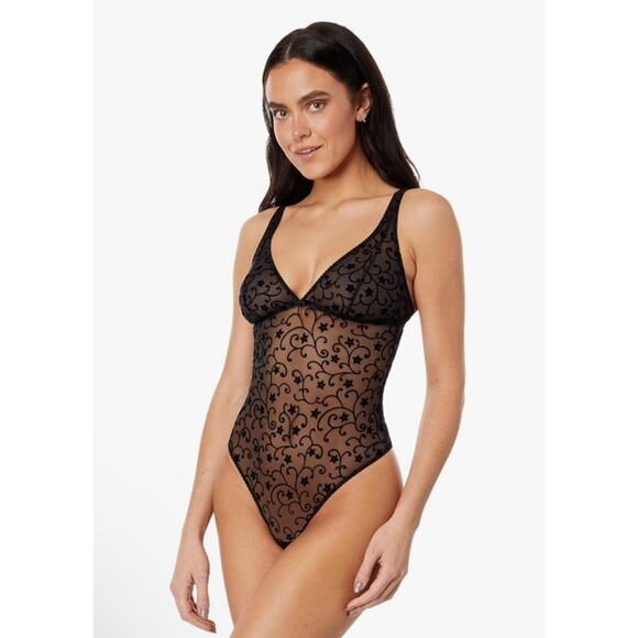 Cosabella Annabella Flock Plunge Teddy Thong Black Sz S NWT $118 - Picture 1 of 10